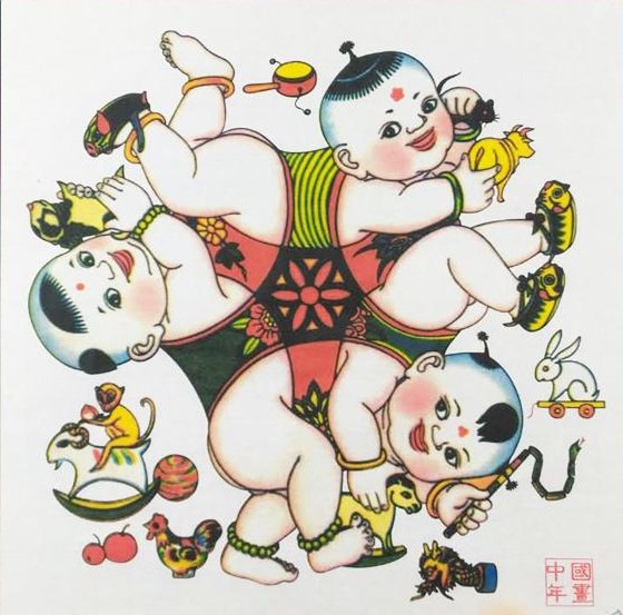 十款民間工藝年畫，古風手繪童趣中國年畫