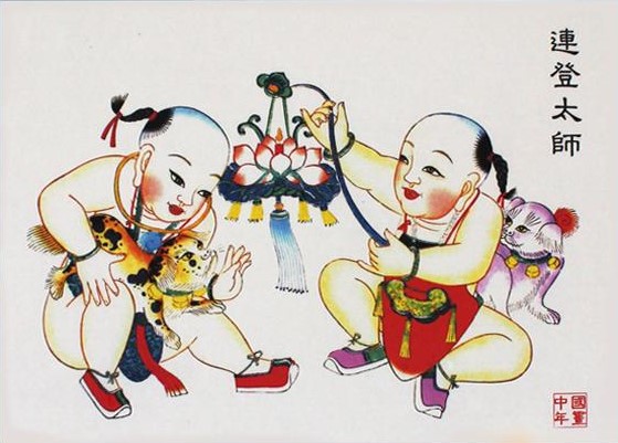 12款民間工藝年畫，手繪民俗文化年畫