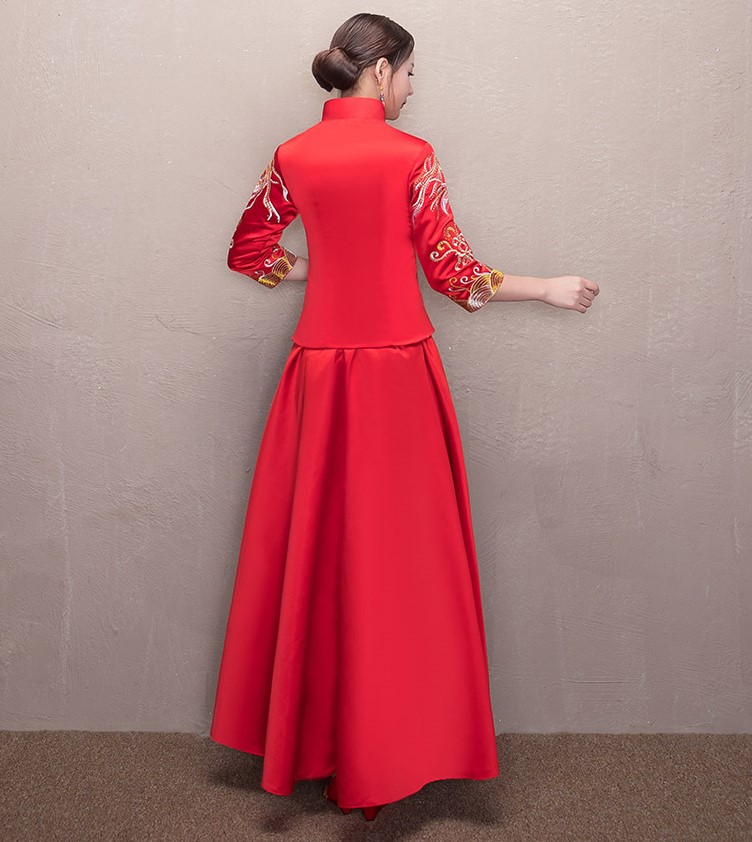古典家佳樂(lè)文學(xué)喜字新娘禮服,鳳凰刺繡中式禮服