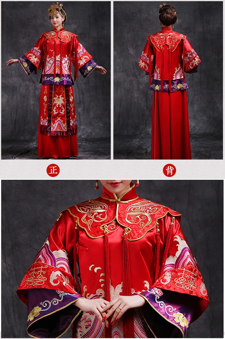 風(fēng)姿華美新娘禮服，復(fù)古刺繡中式禮服