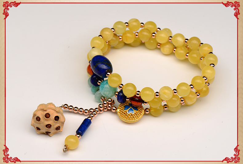 簡約大方復(fù)古蓮蓬吊墜黃蜜蠟手串