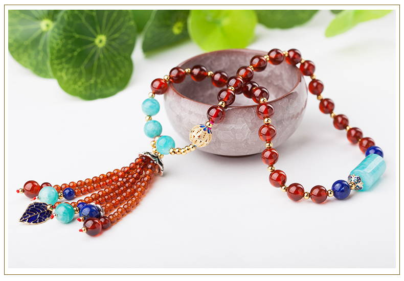 民族風流蘇手鏈天然橙石榴石手串