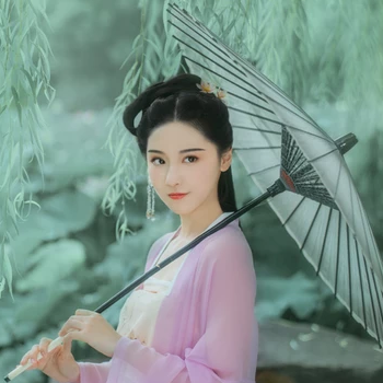 柳下紫衣帶傘頭像，唯美古風(fēng)真人頭像