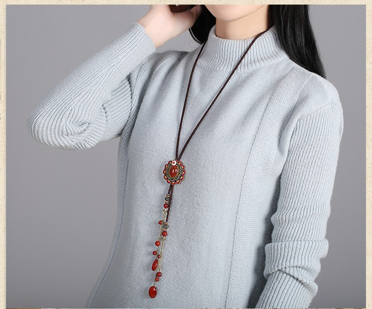 復(fù)古紅瑪瑙吊墜民族風(fēng)項(xiàng)鏈毛衣鏈