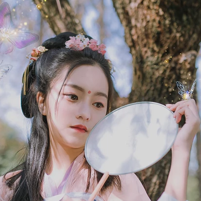 高貴紫衣紅紗帶傘女生頭像，唯美古風(fēng)真人頭像