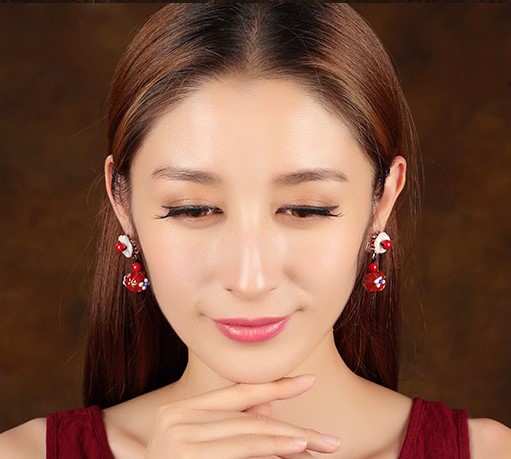 家佳樂(lè)文學(xué)貝殼花朵紅琉璃耳釘復(fù)古風(fēng)耳環(huán)