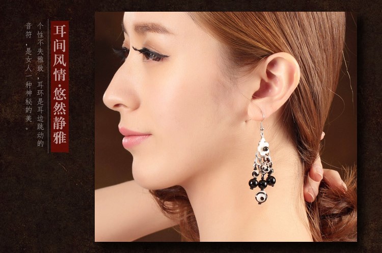 清新復古貝殼花朵耳飾黑白撞色耳環(huán)