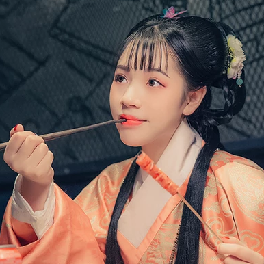 淡橘色漢服少女頭像，唯美古風(fēng)真人頭像
