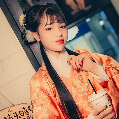 淡橘色漢服少女頭像，唯美古風(fēng)真人頭像