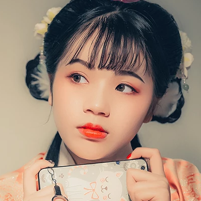 淡橘色漢服少女頭像，唯美古風(fēng)真人頭像