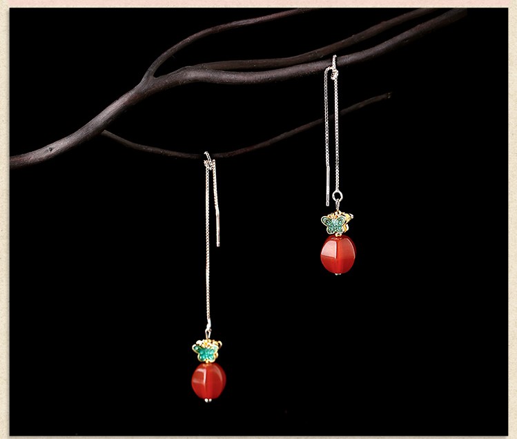 簡(jiǎn)約民族風(fēng)氣質(zhì)耳環(huán)，瑪瑙長(zhǎng)款耳墜首飾