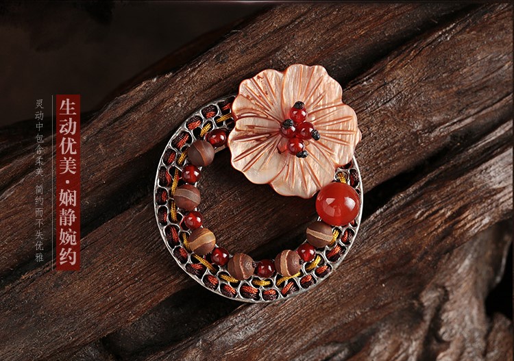 復(fù)古民族風(fēng)貝殼胸花天珠瑪瑙胸針飾品