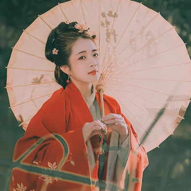 文藝紅衣帶傘女生頭像，唯美古風真人頭像