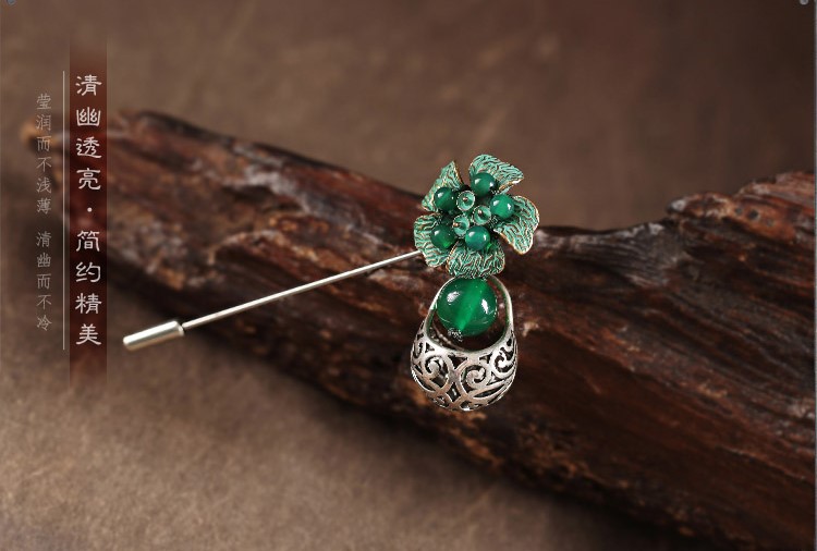 復古綠色胸花簡約精美胸針飾品