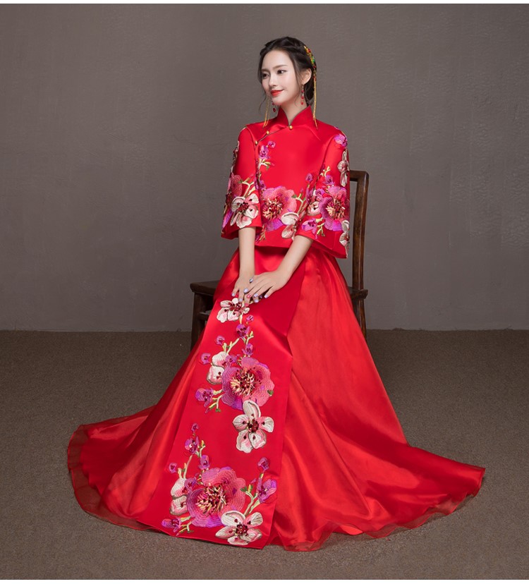 牡丹立體花朵新娘結(jié)婚禮服，優(yōu)雅秀禾中式禮服