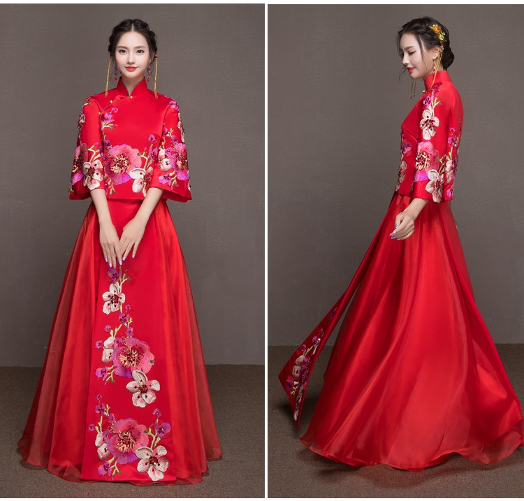 牡丹立體花朵新娘結(jié)婚禮服，優(yōu)雅秀禾中式禮服