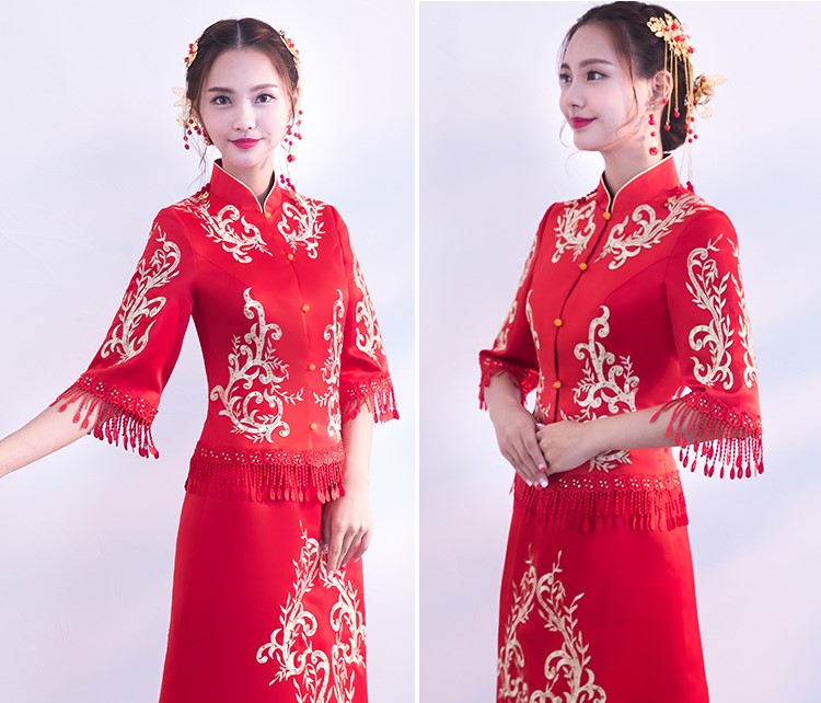 時尚修身新娘結(jié)婚禮服，龍鳳褂中式禮服