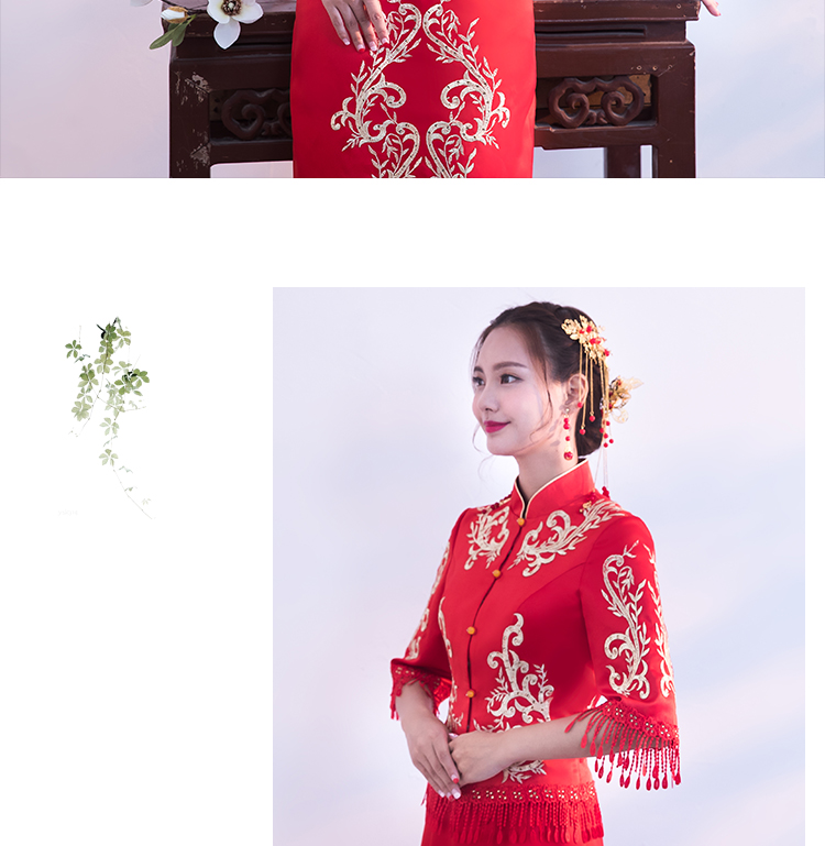 時尚修身新娘結(jié)婚禮服，龍鳳褂中式禮服