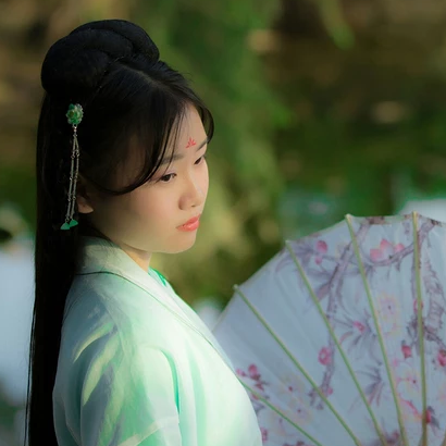 落花無情帶傘女生頭像，唯美古風(fēng)真人頭像