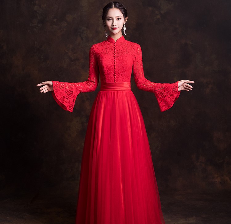 古典韻味中式禮服，唯美蕾絲紗裙新娘禮服