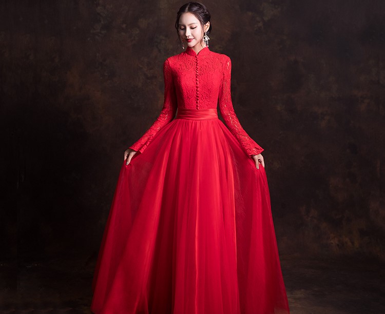 古典韻味中式禮服，唯美蕾絲紗裙新娘禮服