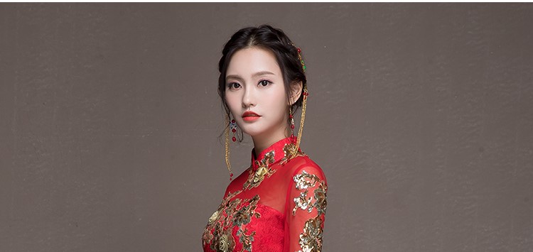 金枝玉葉中式禮服，魚尾牡丹花晚禮服