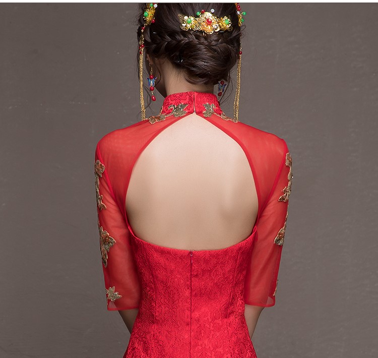 金枝玉葉中式禮服，魚尾牡丹花晚禮服