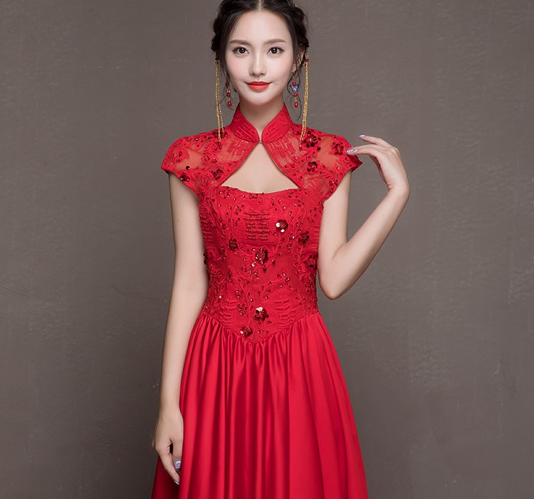 喜結(jié)良緣中式禮服，唯美性感珠花晚禮服