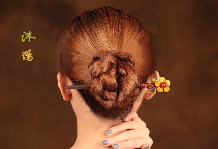 亮黃色花朵發(fā)簪，古風古風盤發(fā)木簪子頭飾