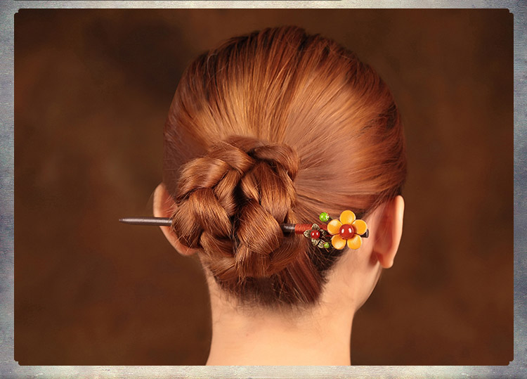 亮黃色花朵發(fā)簪，古風古風盤發(fā)木簪子頭飾