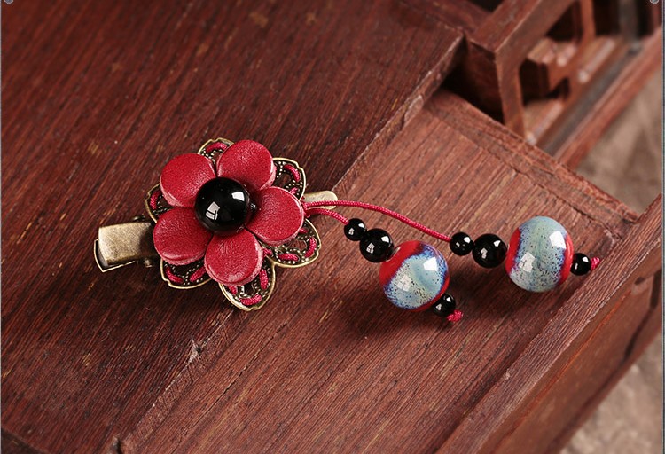 家佳樂(lè)文學(xué)紅色花朵古風(fēng)發(fā)夾頭飾