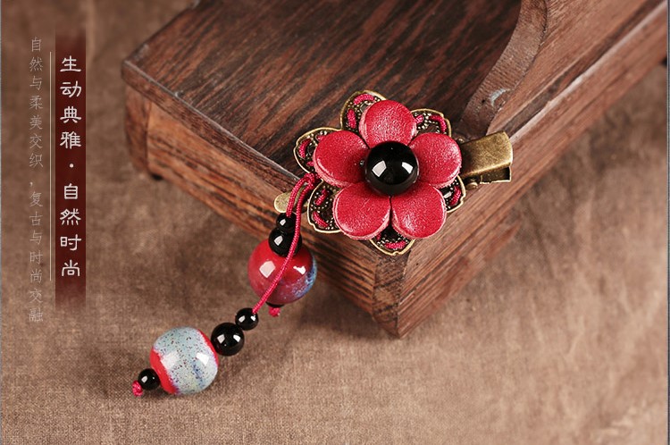 家佳樂(lè)文學(xué)紅色花朵古風(fēng)發(fā)夾頭飾