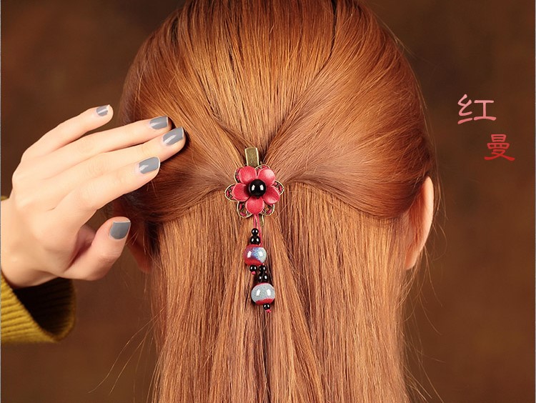 家佳樂(lè)文學(xué)紅色花朵古風(fēng)發(fā)夾頭飾