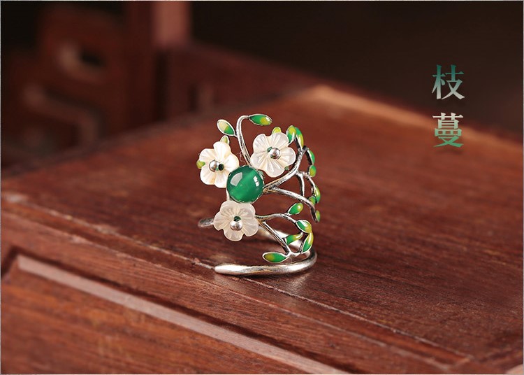 古風(fēng)枝曼925純銀戒指開(kāi)口指環(huán)飾品