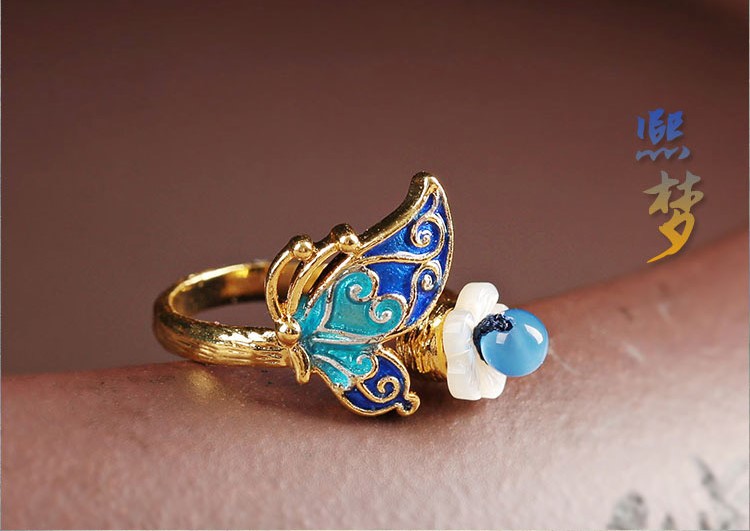 家佳樂文學(xué)景泰藍(lán)熙夢戒指開口指環(huán)首飾