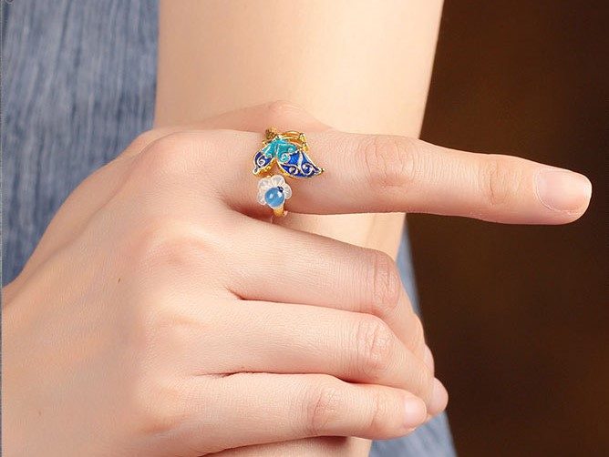 家佳樂文學(xué)景泰藍(lán)熙夢戒指開口指環(huán)首飾
