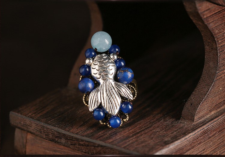 古風(fēng)開(kāi)口戒指首飾：一尾游魚(yú)繞留指尖