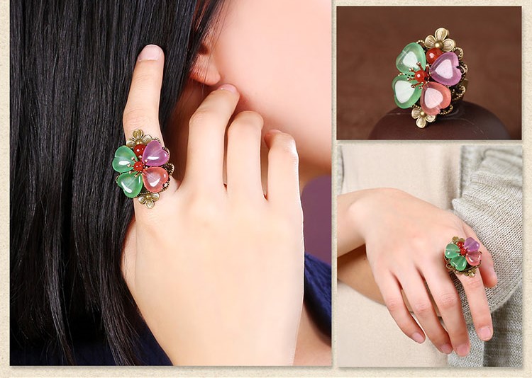 時尚幸運(yùn)彩玉四葉草開口戒指飾品