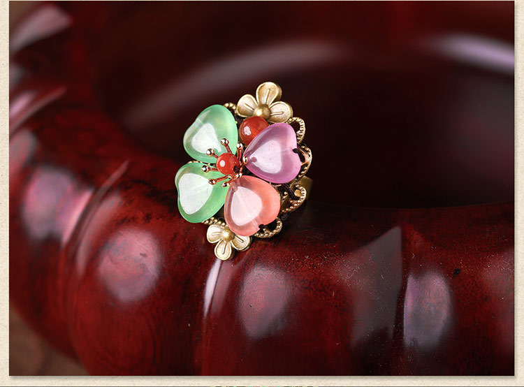 時尚幸運(yùn)彩玉四葉草開口戒指飾品