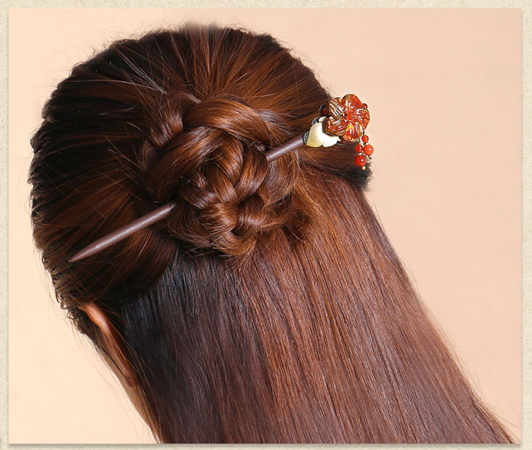 家佳樂文學(xué)琉璃花朵發(fā)簪盤發(fā)木簪子頭飾