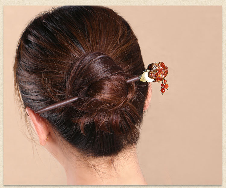 家佳樂文學(xué)琉璃花朵發(fā)簪盤發(fā)木簪子頭飾