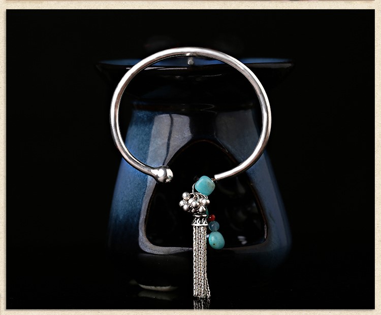 純銀個(gè)性民族風(fēng)開口流蘇手鐲首飾