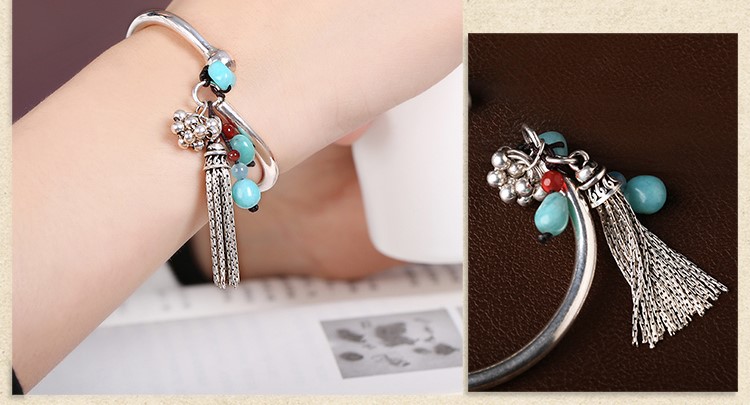 純銀個(gè)性民族風(fēng)開口流蘇手鐲首飾