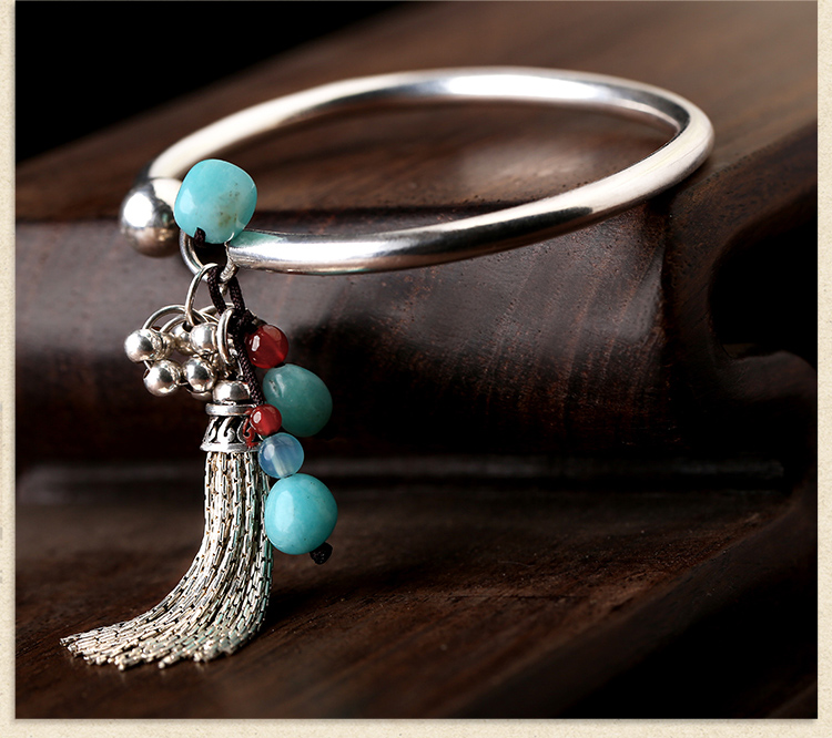 純銀個(gè)性民族風(fēng)開口流蘇手鐲首飾