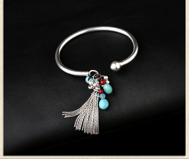 純銀個(gè)性民族風(fēng)開口流蘇手鐲首飾