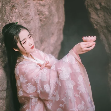 粉衣蓮燈女生頭像，唯美古風(fēng)真人頭像