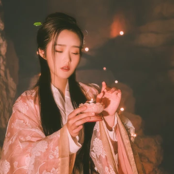 粉衣蓮燈女生頭像，唯美古風(fēng)真人頭像