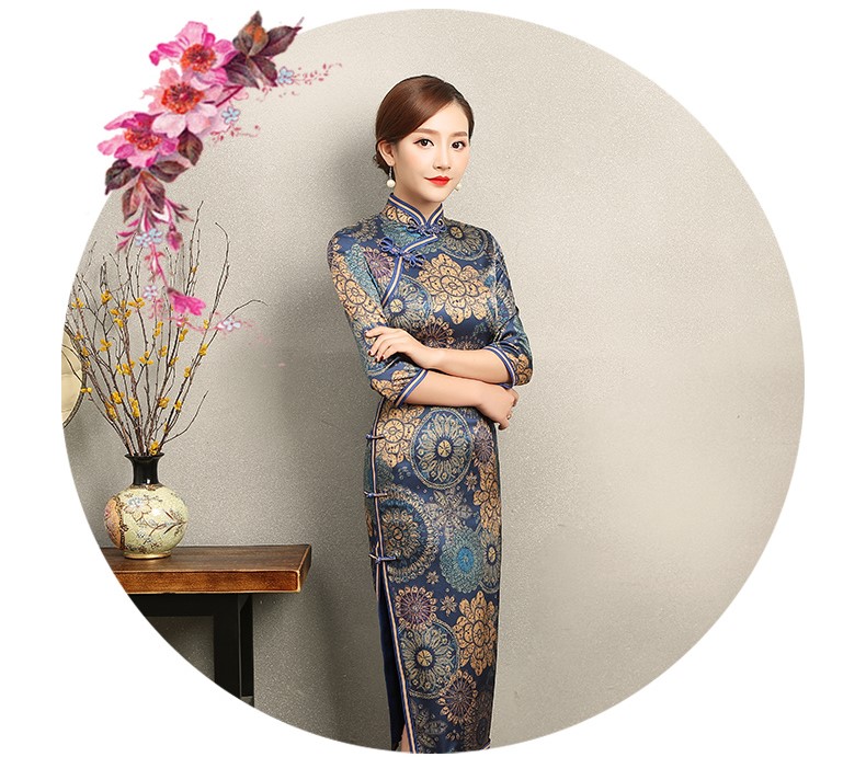 花若優(yōu)雅旗袍，圓形印花旗袍裙