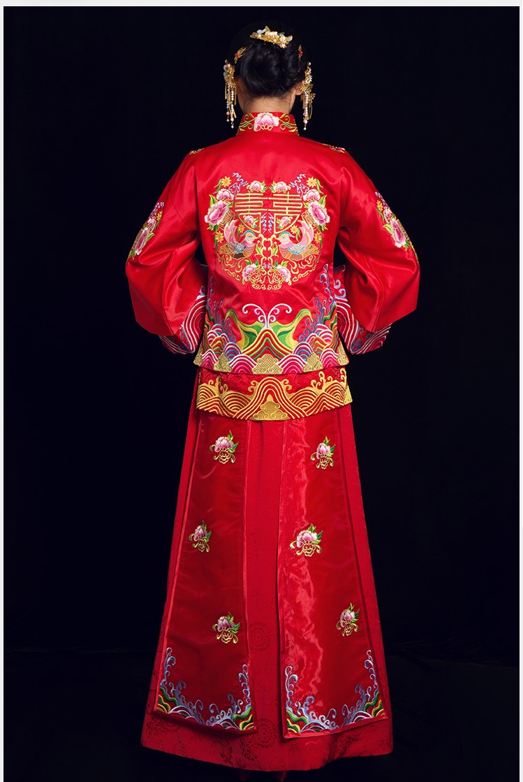 喜締鴛鴦中式禮服，喜字鴛鴦刺繡新娘禮服