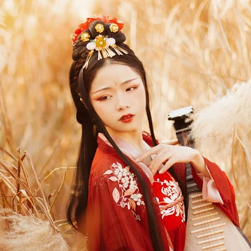紅衣彈琵琶思念女生頭像，唯美古風(fēng)真人頭像